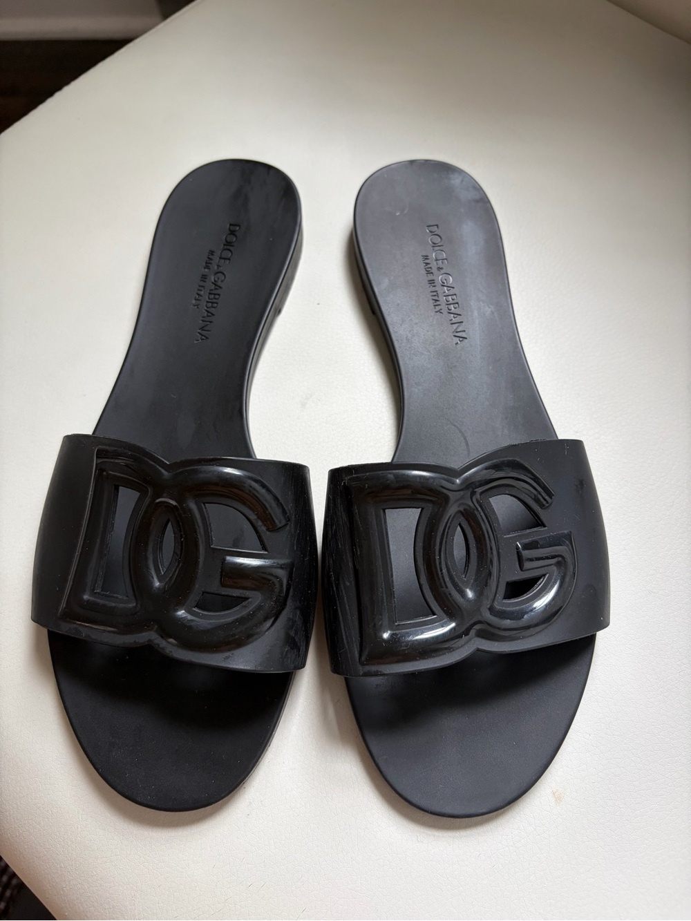 Dolce & Gabbana Black Patent DG Logo Slide Sandals